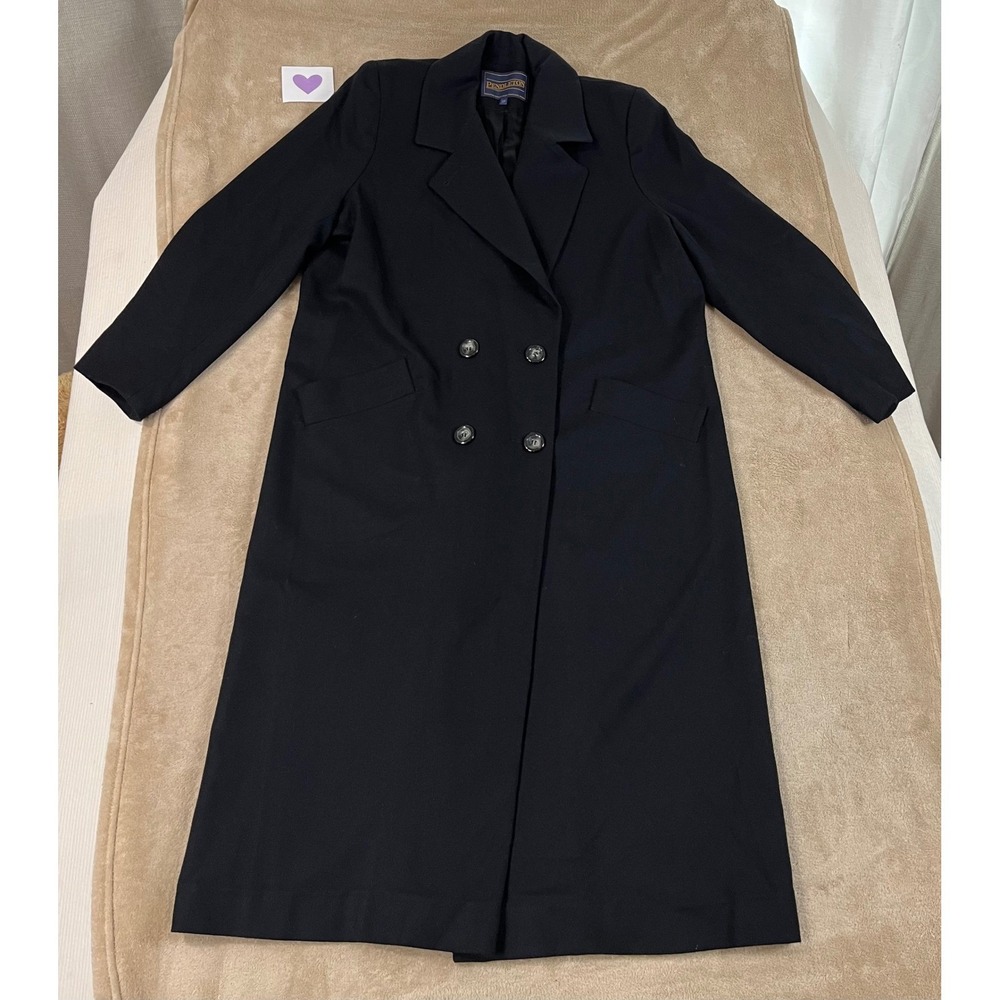 Vintage Pendleton Double-breasted Long Wool Coat Women 12P Black NO fab tag EUC
